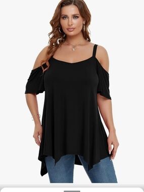 LARA Black Cold-Shoulder Tunic Top